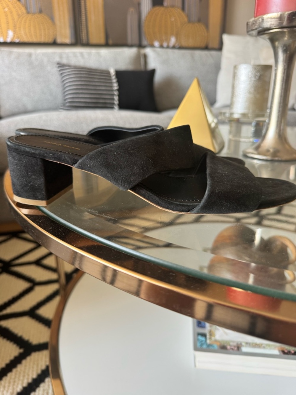 Mansur Gavriel Black Suede Crisscross Slide Mule